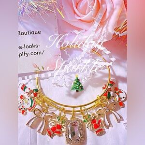 Christmas bangle bracelet/clear crystal/red bells/holiday season